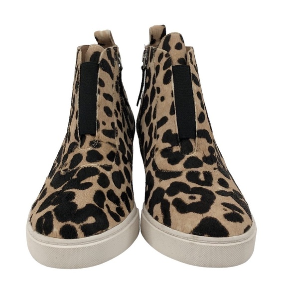 NEW LINEA Paolo Anna 3 Leopard Print Calf Hair Wedge Side Zip Sneaker Size 5 - Picture 3 of 5
